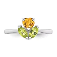 1/2 ct. t.w. Peridot and 1/3 Citrine Polished Flower Ring Rhodium-plated Sterling Silver