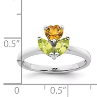 1/2 ct. t.w. Peridot and 1/3 Citrine Polished Flower Ring Rhodium-plated Sterling Silver
