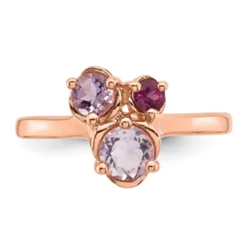 1/5 ct. t.w. Amethyst, 1/8 Rhodolite Garnet and 3/8 Quartz Ring Rose Gold-plated Sterling Silver