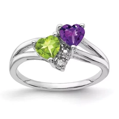 1/10 ct. t.w. Amethyst, 5/8 Peridot and 0.01 Diamond Ring Rhodium-plated Sterling Silver
