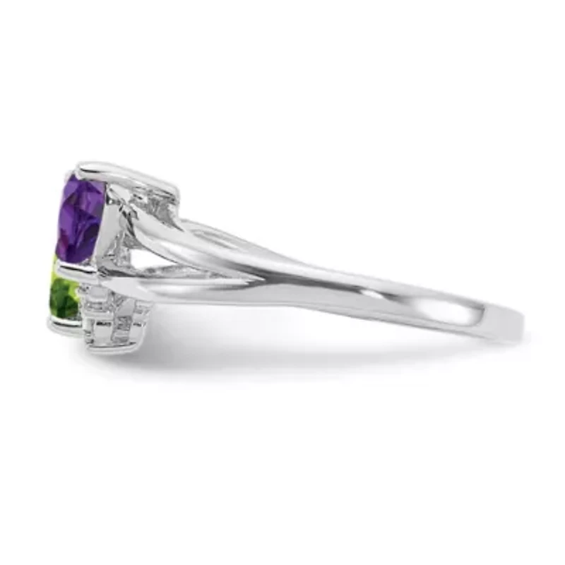 1/10 ct. t.w. Amethyst, 5/8 Peridot and 0.01 Diamond Ring Rhodium-plated Sterling Silver