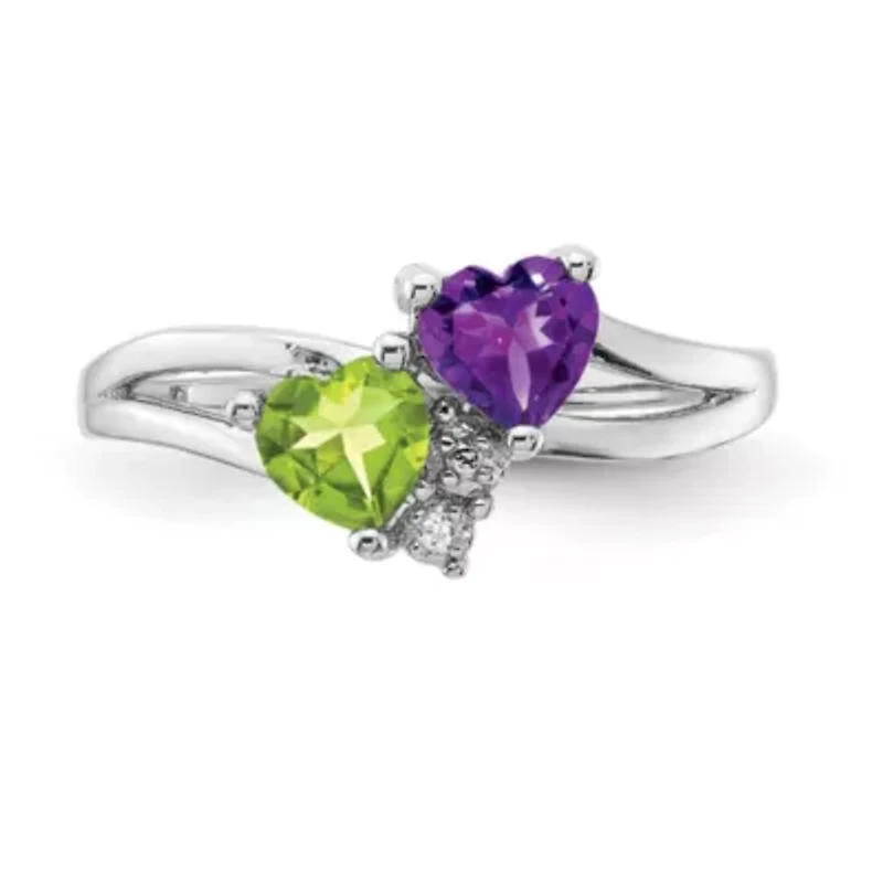 1/10 ct. t.w. Amethyst, 5/8 Peridot and 0.01 Diamond Ring Rhodium-plated Sterling Silver