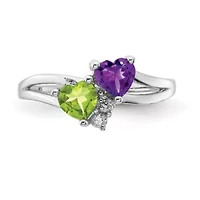1/10 ct. t.w. Amethyst, 5/8 Peridot and 0.01 Diamond Ring Rhodium-plated Sterling Silver