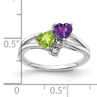 1/10 ct. t.w. Amethyst, 5/8 Peridot and 0.01 Diamond Ring Rhodium-plated Sterling Silver