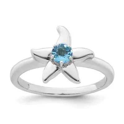 1/4 ct. t.w. Blue Topaz Polished Starfish Ring Rhodium-plated Sterling Silver