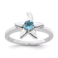1/4 ct. t.w. Blue Topaz Polished Starfish Ring Rhodium-plated Sterling Silver