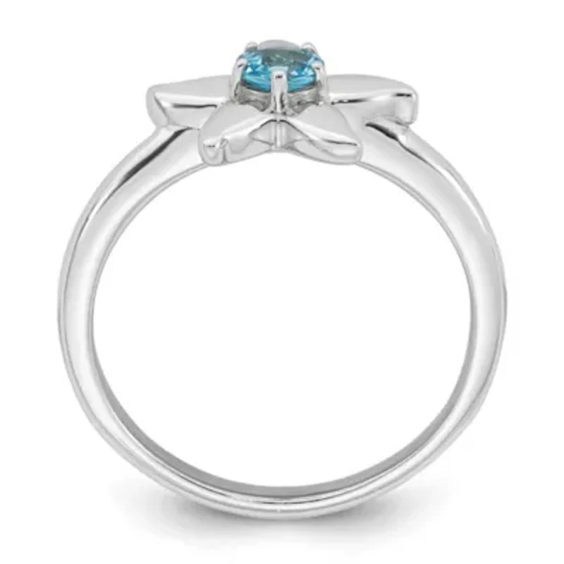 1/4 ct. t.w. Blue Topaz Polished Starfish Ring Rhodium-plated Sterling Silver