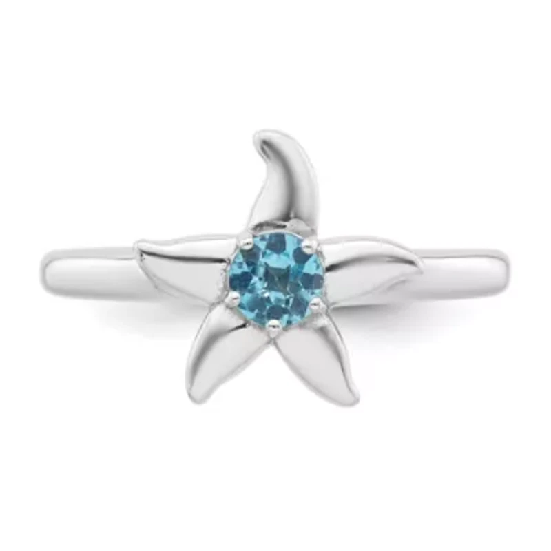 1/4 ct. t.w. Blue Topaz Polished Starfish Ring Rhodium-plated Sterling Silver