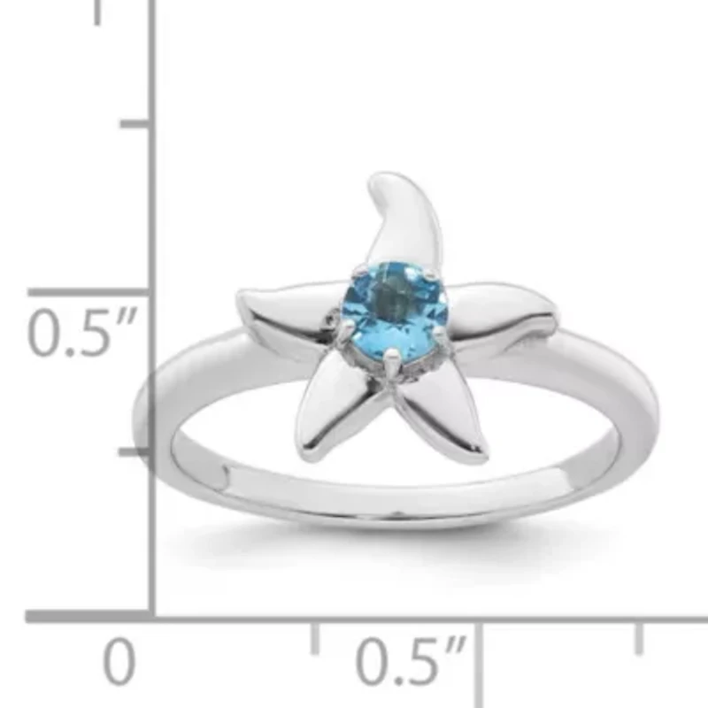 1/4 ct. t.w. Blue Topaz Polished Starfish Ring Rhodium-plated Sterling Silver