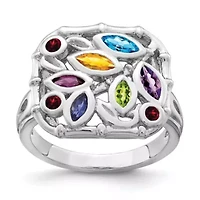1/8 ct. t.w. Blue Topaz, 1/10 Amethyst, Citrine, 0.075 Peridot, 0.094 Rhodolite Garnet, 0.058 Iolite and Garnet Ring Rhodium-plated Sterling Silver