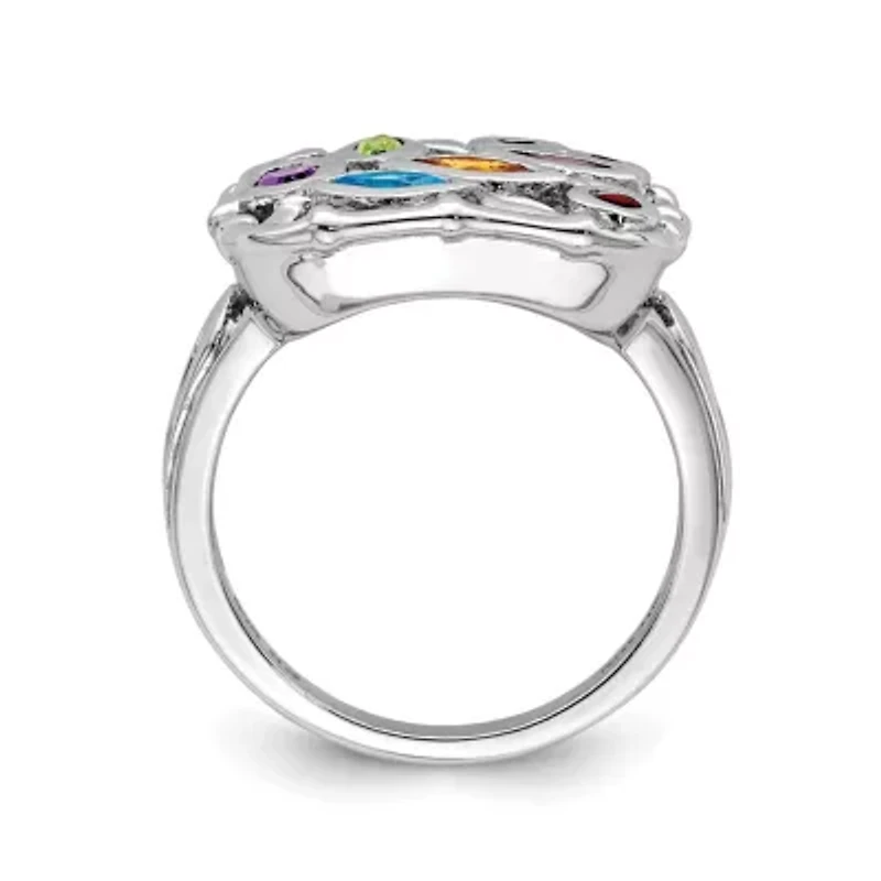 1/8 ct. t.w. Blue Topaz, 1/10 Amethyst, Citrine, 0.075 Peridot, 0.094 Rhodolite Garnet, 0.058 Iolite and Garnet Ring Rhodium-plated Sterling Silver