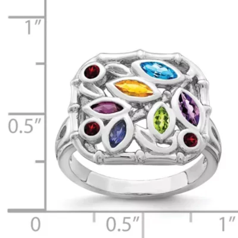 1/8 ct. t.w. Blue Topaz, 1/10 Amethyst, Citrine, 0.075 Peridot, 0.094 Rhodolite Garnet, 0.058 Iolite and Garnet Ring Rhodium-plated Sterling Silver
