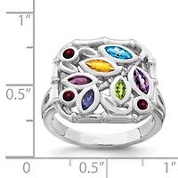 1/8 ct. t.w. Blue Topaz, 1/10 Amethyst, Citrine, 0.075 Peridot, 0.094 Rhodolite Garnet, 0.058 Iolite and Garnet Ring Rhodium-plated Sterling Silver