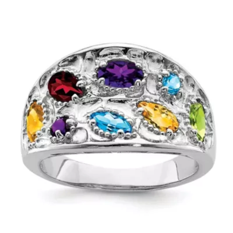 1/4 ct. t.w. Amethyst, 1/6 Blue Topaz, 3/8 Citrine, 1/5 Garnet and Peridot Ring Rhodium-plated Sterling Silver