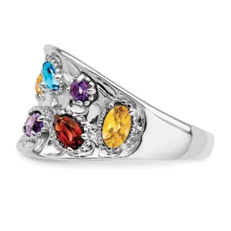 1/4 ct. t.w. Amethyst, 1/6 Blue Topaz, 3/8 Citrine, 1/5 Garnet and Peridot Ring Rhodium-plated Sterling Silver