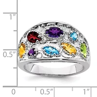 1/4 ct. t.w. Amethyst, 1/6 Blue Topaz, 3/8 Citrine, 1/5 Garnet and Peridot Ring Rhodium-plated Sterling Silver