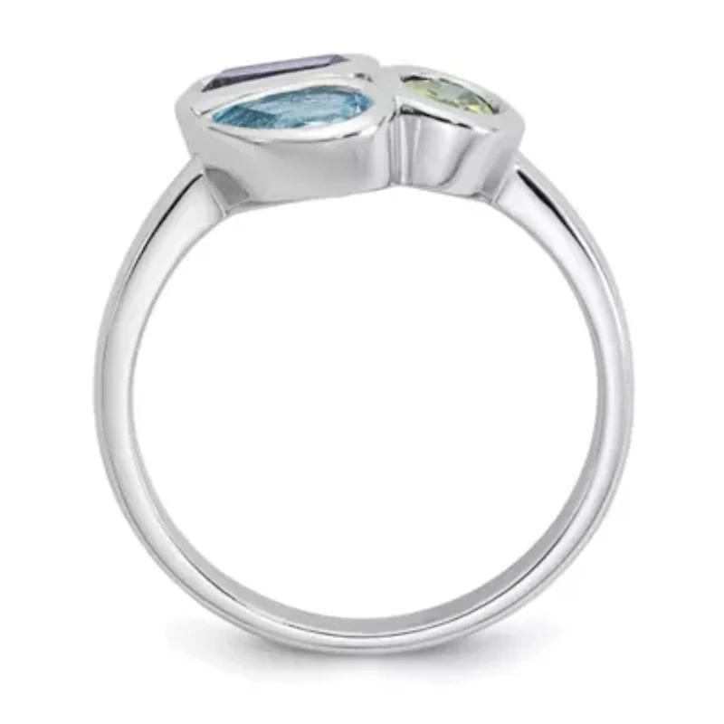 1/2 ct. t.w. Amethyst, 3/8 Blue Topaz and Peridot Polished Ring Rhodium-plated Sterling Silver