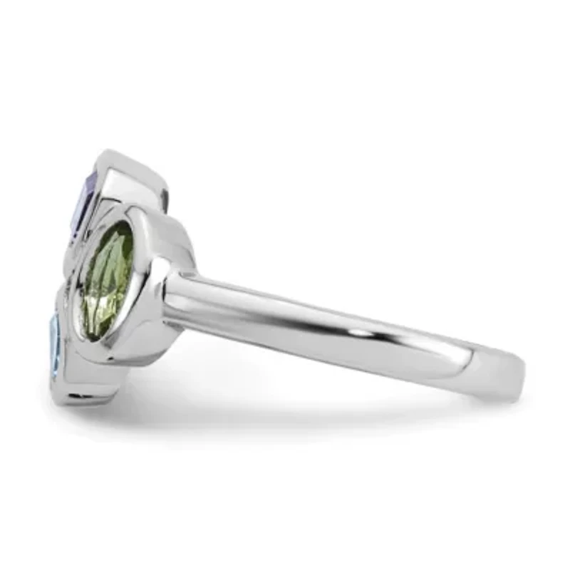 1/2 ct. t.w. Amethyst, 3/8 Blue Topaz and Peridot Polished Ring Rhodium-plated Sterling Silver