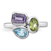 1/2 ct. t.w. Amethyst, 3/8 Blue Topaz and Peridot Polished Ring Rhodium-plated Sterling Silver