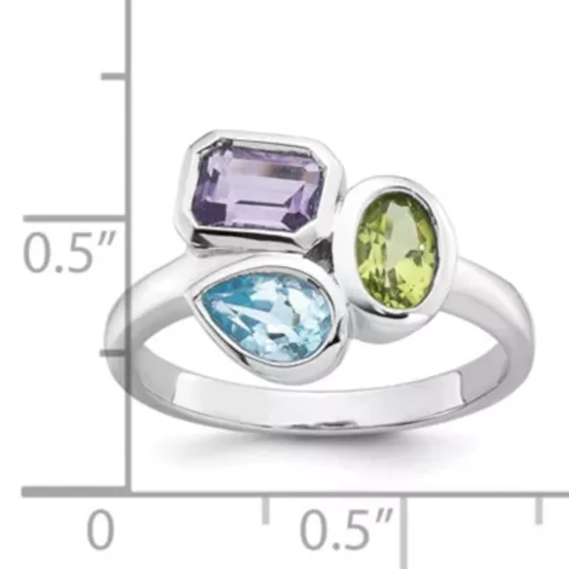 1/2 ct. t.w. Amethyst, 3/8 Blue Topaz and Peridot Polished Ring Rhodium-plated Sterling Silver
