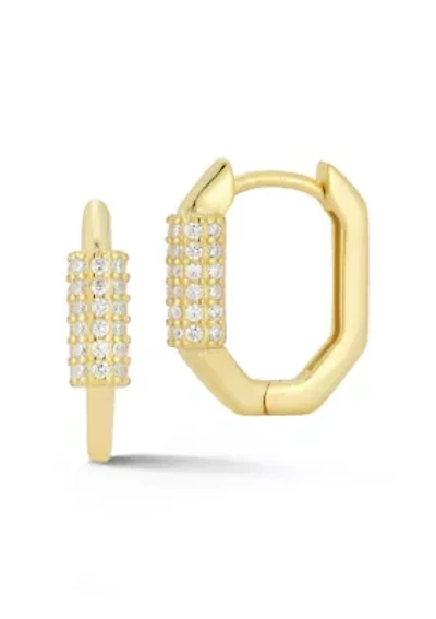 Sterling Silver Cubic Zirconia Oval Huggie Hoop Earrings