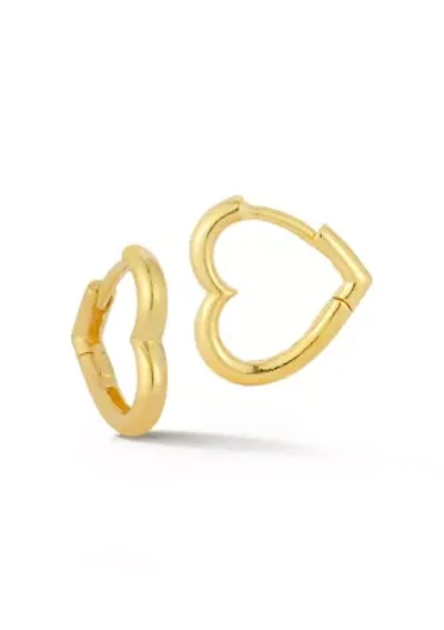 Sterling Silver Small Open Heart Huggie Hoop Earrings