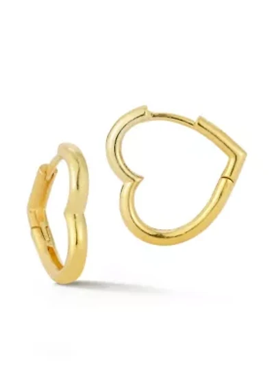 Sterling Silver Large Open Heart Huggie Hoop Earrings