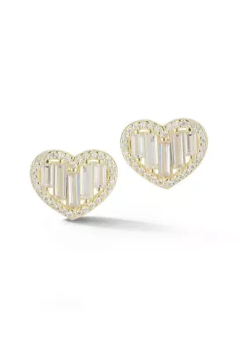 Sterling Silver Cubic Zirconia Heart Stud Earrings