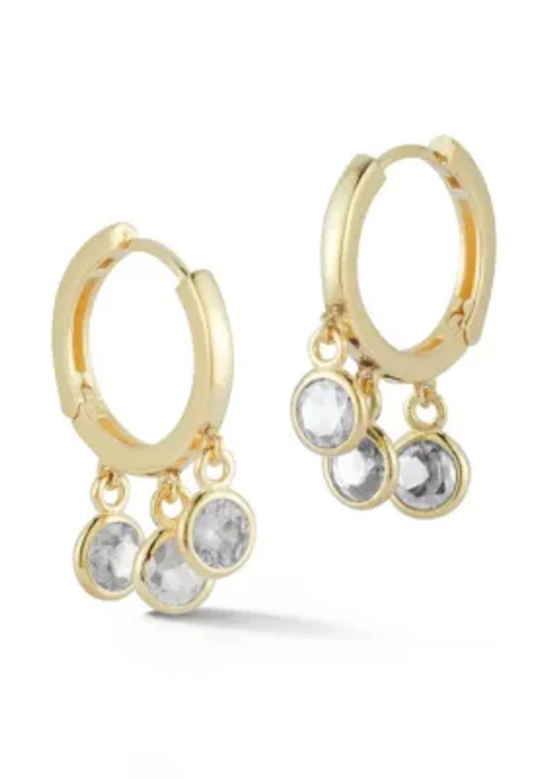 Sterling Silver Cubic Zirconia Dangle Charm Hoop Earrings