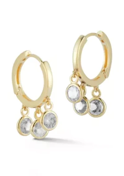 Sterling Silver Cubic Zirconia Dangle Charm Hoop Earrings