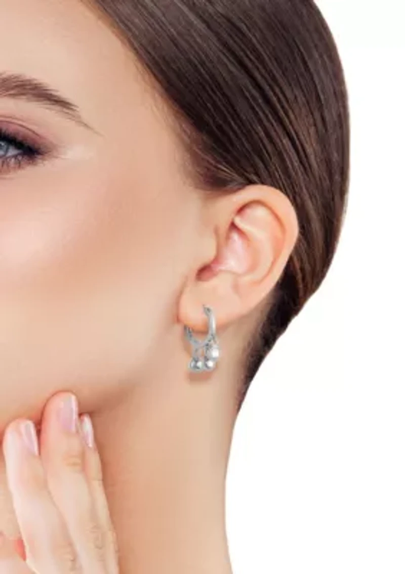 Sterling Silver Cubic Zirconia Dangle Charm Hoop Earrings