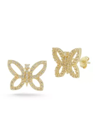 Sterling Silver Cubic Zirconia Butterfly Stud Earrings