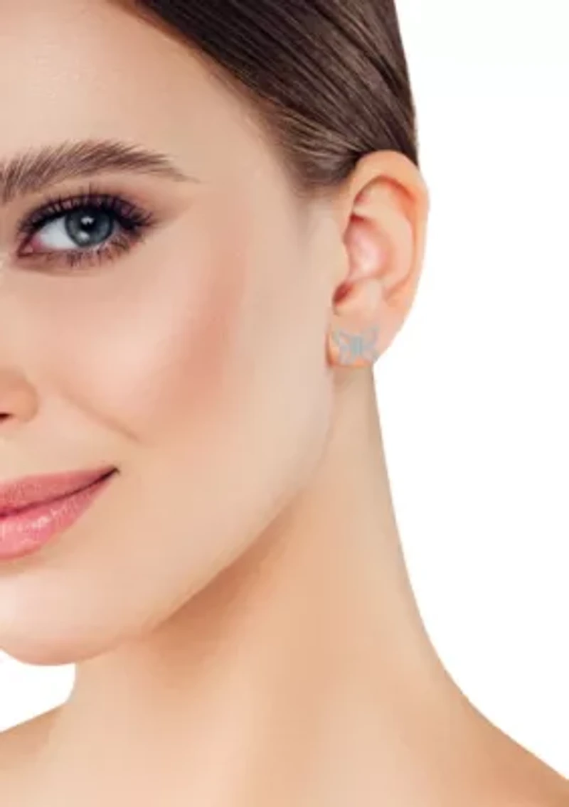 Sterling Silver Cubic Zirconia Butterfly Stud Earrings