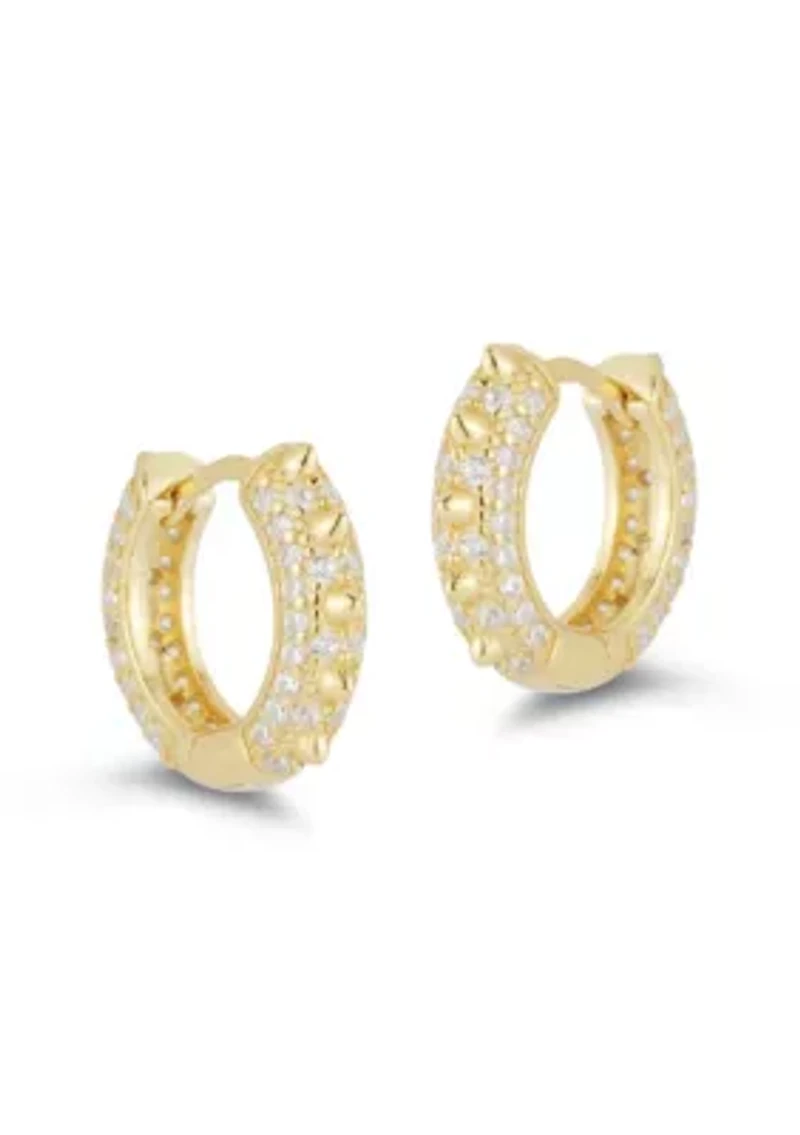 Sterling Silver Cubic Zirconia Pave Spike Huggie Hoop Earrings