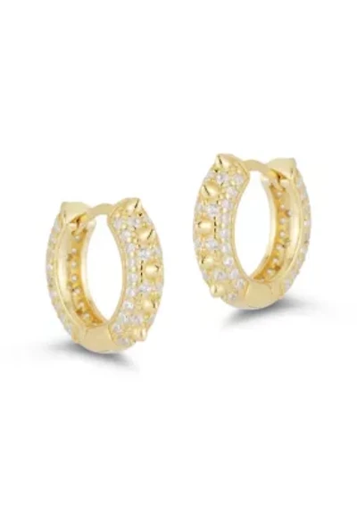 Sterling Silver Cubic Zirconia Pave Spike Huggie Hoop Earrings