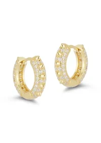 Sterling Silver Cubic Zirconia Pave Spike Huggie Hoop Earrings