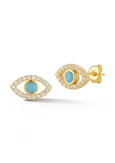 Sterling Silver Cubic Zirconia And Synthetic Turquoise Evil Eye Stud Earrings
