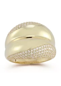 Sterling Silver Cubic Zirconia Bold Concave Dome Ring