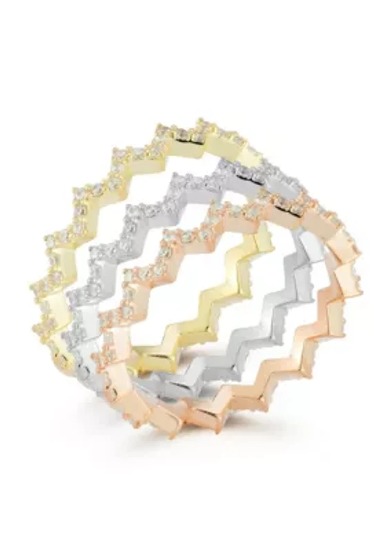 Sterling Silver Cubic Zirconia Zigzag Ring 3-Set