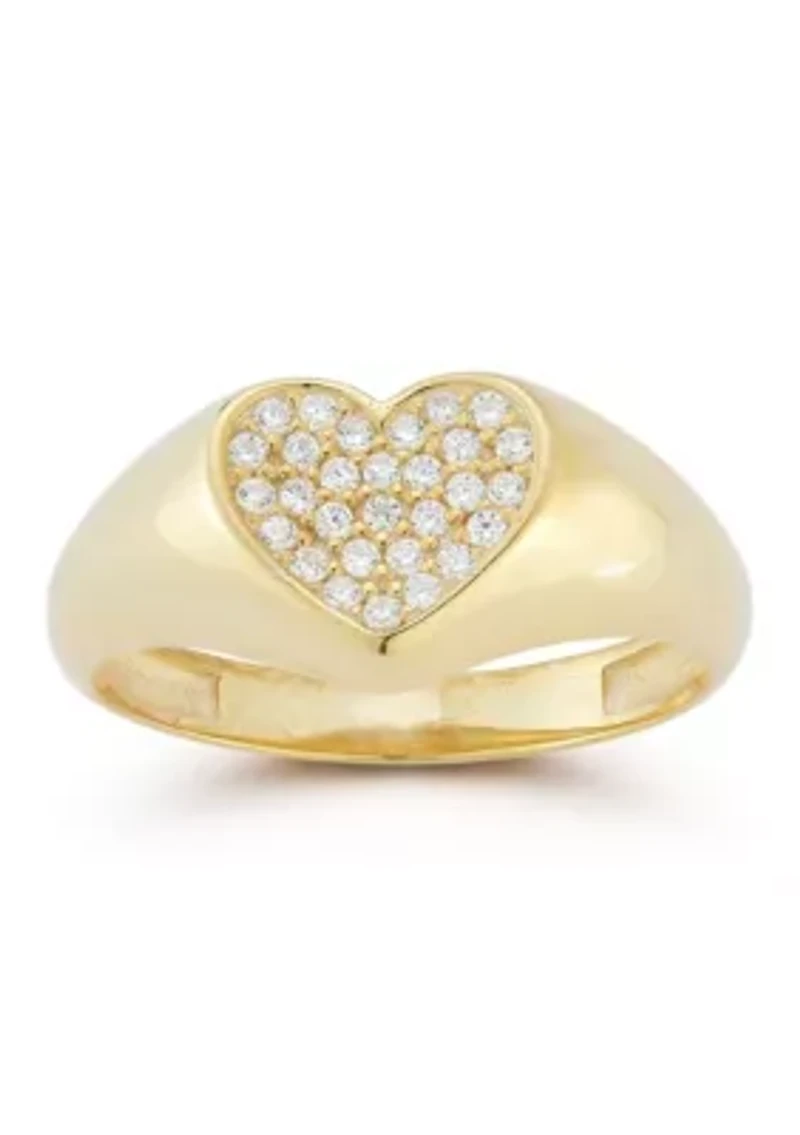 Sterling Silver Cubic Zirconia Heart Signet Ring