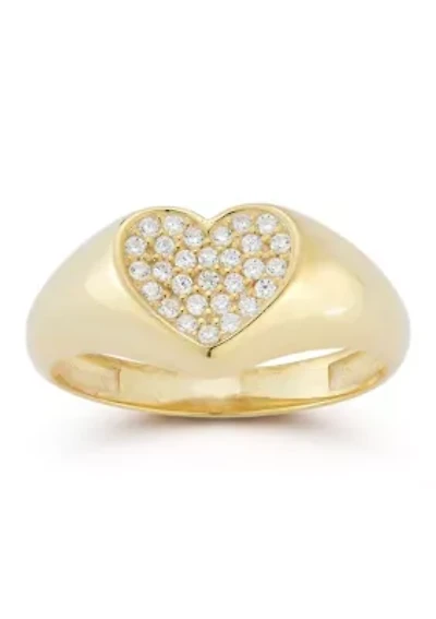 Sterling Silver Cubic Zirconia Heart Signet Ring