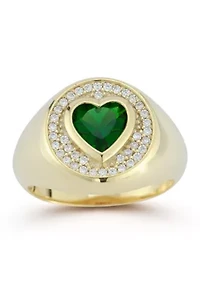 Sterling Silver Green Cubic Zirconia Heart Signet Ring