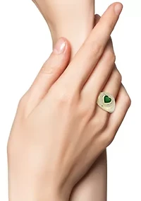 Sterling Silver Green Cubic Zirconia Heart Signet Ring
