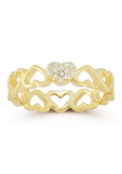 Sterling Silver Cubic Zirconia Heart Band Ring