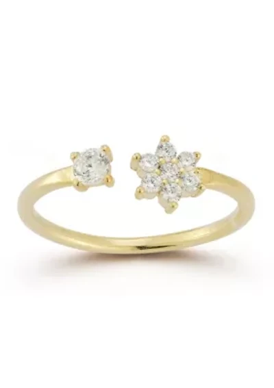 Sterling Silver Cubic Zirconia Flower Cuff Ring