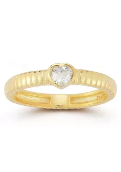 Sterling Silver Heart Cubic Zirconia Solitaire Ring