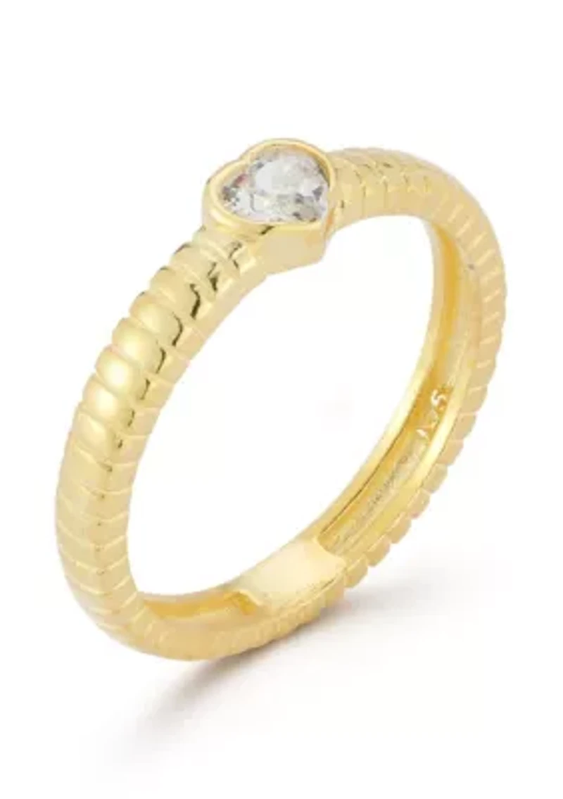 Sterling Silver Heart Cubic Zirconia Solitaire Ring