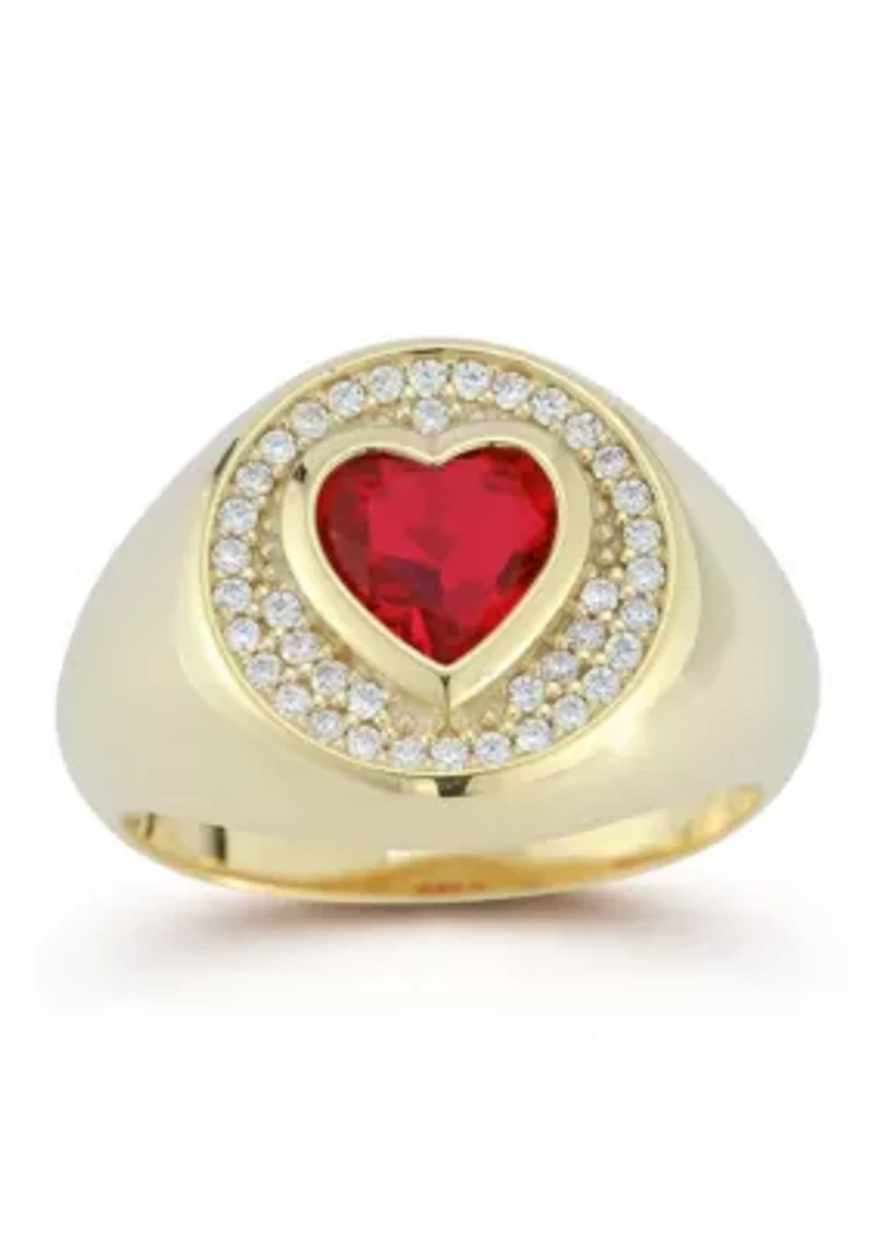Sterling Silver Red Cubic Zirconia Heart Signet Ring