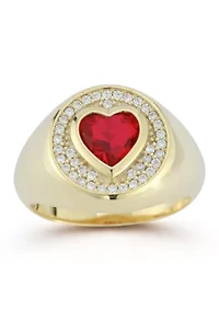 Sterling Silver Red Cubic Zirconia Heart Signet Ring