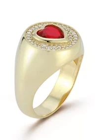 Sterling Silver Red Cubic Zirconia Heart Signet Ring